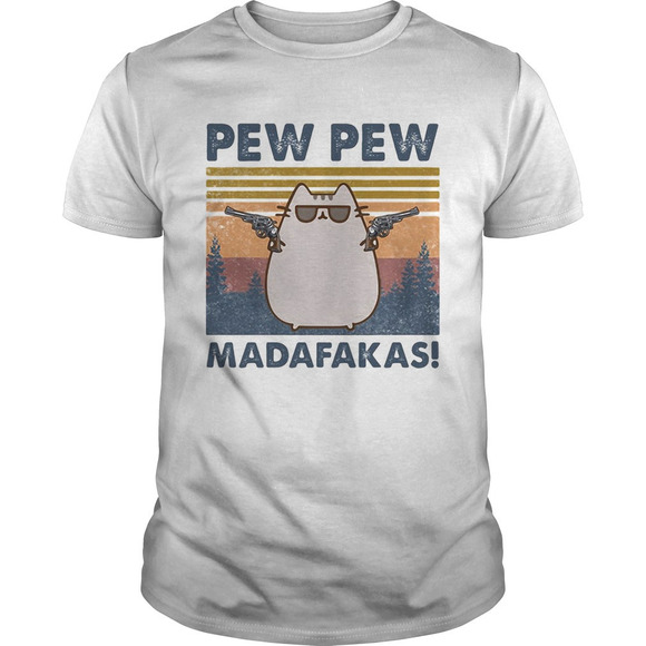 Pew Pew Madafaksa Cat Guns Glasses Retro Shirt - Picture 1 of 4